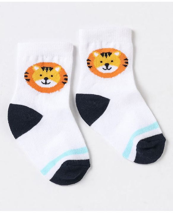 Cute Walk By Babyhug Non Terry Cotton Knit Ankle Length Anti Bacterial Socks Stripes & Stars Design Pack of 3 - Blue White & Yellow