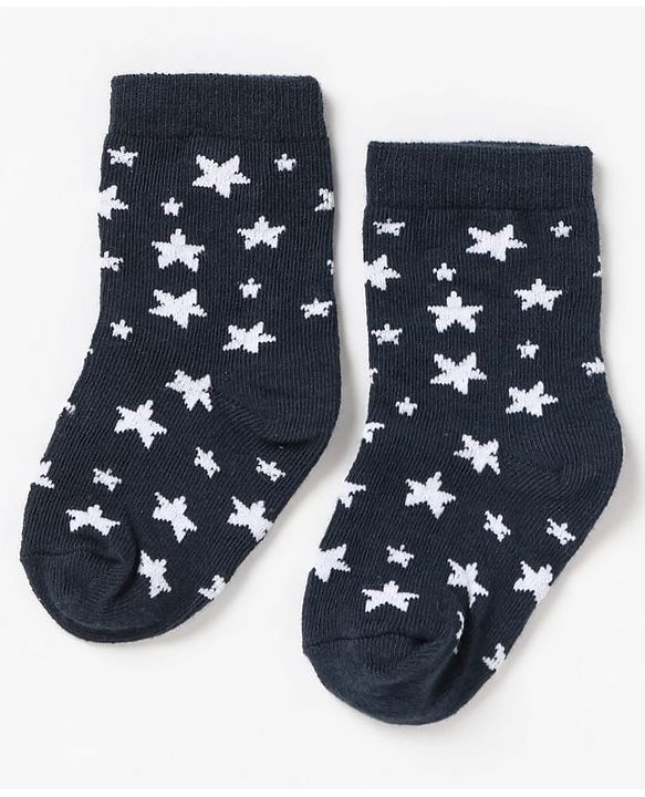 Cute Walk By Babyhug Non Terry Cotton Knit Ankle Length Anti Bacterial Socks Stripes & Stars Design Pack of 3 - Blue White & Yellow
