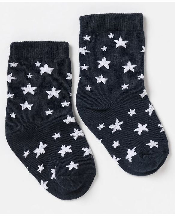 Cute Walk By Babyhug Non Terry Cotton Knit Ankle Length Anti Bacterial Socks Stripes & Stars Design Pack of 3 - Blue White & Yellow