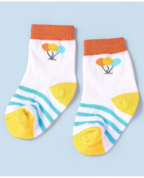 Cute Walk by Babyhug Non Terry Cotton Knit Ankle Length Anti Bacterial Socks Horse Design Pack of 3 - Yellow & Blue