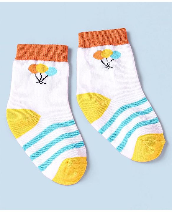 Cute Walk by Babyhug Non Terry Cotton Knit Ankle Length Anti Bacterial Socks Horse Design Pack of 3 - Yellow & Blue