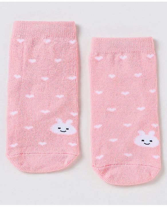 Cute Walk by Babyhug Non Terry Cotton Knit Ankle Length Anti Bacterial Socks Heart Design Pack of 3 - Pink & Blue
