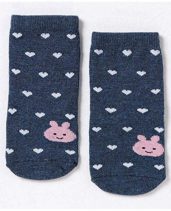 Cute Walk by Babyhug Non Terry Cotton Knit Ankle Length Anti Bacterial Socks Heart Design Pack of 3 - Pink & Blue