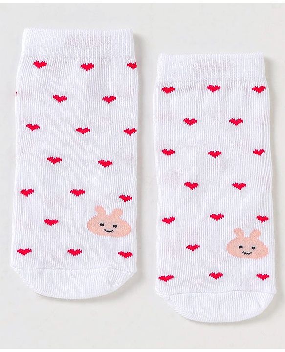 Cute Walk by Babyhug Non Terry Cotton Knit Ankle Length Anti Bacterial Socks Heart Design Pack of 3 - Pink & Blue