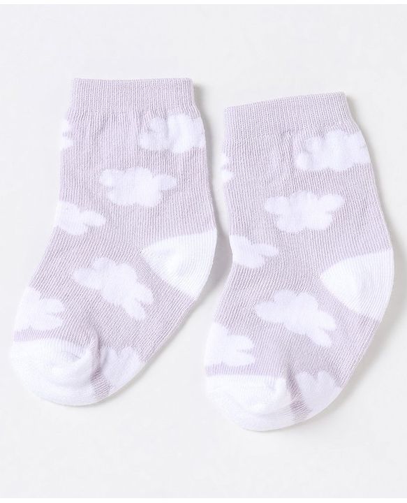 Cute Walk by Babyhug Non Terry Cotton Knit Ankle Length Anti Bacterial Socks Clouds & Rainbow Design Pack of 3 - Green Grey & Pink