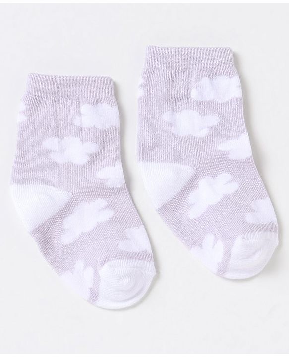 Cute Walk by Babyhug Non Terry Cotton Knit Ankle Length Anti Bacterial Socks Clouds & Rainbow Design Pack of 3 - Green Grey & Pink