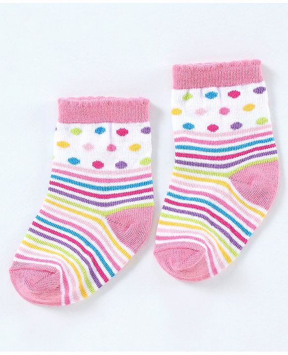 Cutewalk By Babyhug Cotton Anti Bacterial Ankle Length Socks Striped Pack of 3- Multicolour