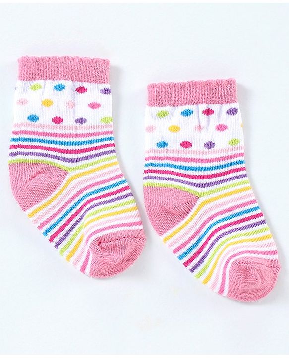 Cutewalk By Babyhug Cotton Anti Bacterial Ankle Length Socks Striped Pack of 3- Multicolour