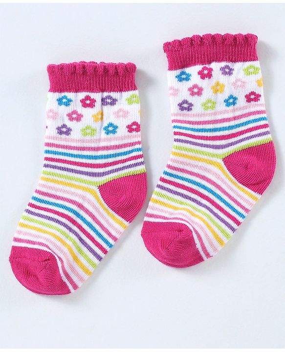 Cutewalk By Babyhug Cotton Anti Bacterial Ankle Length Socks Striped Pack of 3- Multicolour