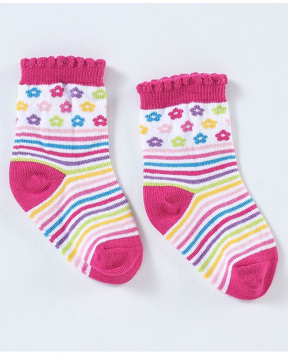 Cutewalk By Babyhug Cotton Anti Bacterial Ankle Length Socks Striped Pack of 3- Multicolour