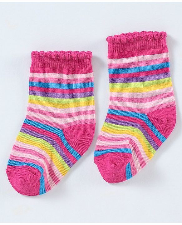 Cutewalk By Babyhug Cotton Anti Bacterial Ankle Length Socks Striped Pack of 3- Multicolour