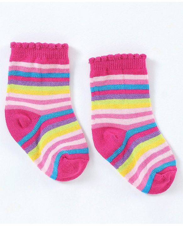 Cutewalk By Babyhug Cotton Anti Bacterial Ankle Length Socks Striped Pack of 3- Multicolour
