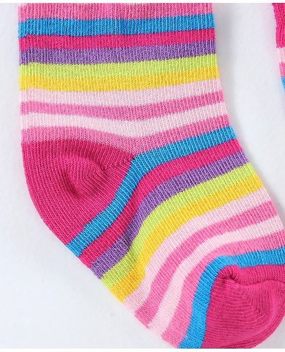 Cutewalk By Babyhug Cotton Anti Bacterial Ankle Length Socks Striped Pack of 3- Multicolour