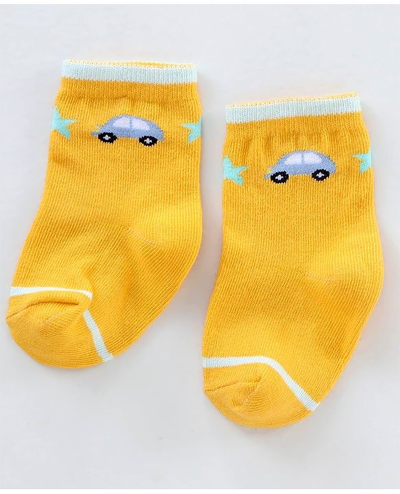 Cutewalk By Babyhug Anti Bacterial Ankle Length Non Terry Socks Car Design Pack of 3- Yellow & Black