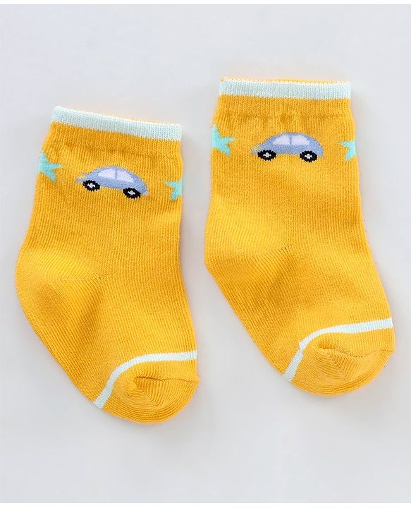 Cutewalk By Babyhug Anti Bacterial Ankle Length Non Terry Socks Car Design Pack of 3- Yellow & Black