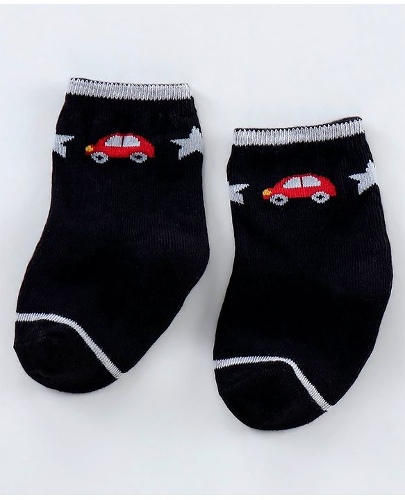 Cutewalk By Babyhug Anti Bacterial Ankle Length Non Terry Socks Car Design Pack of 3- Yellow & Black