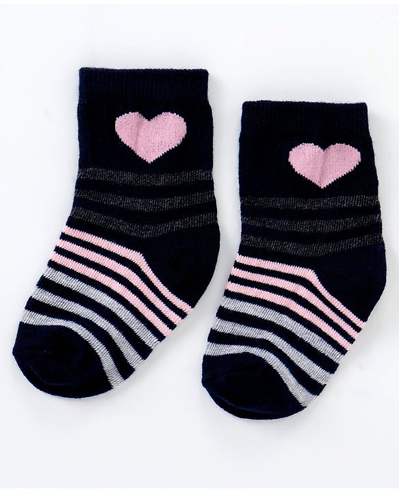 Cutewalk By Babyhug Anti Bacterial Ankle Length Non Terry Socks Heart Design Pack of 5 - Multicolour