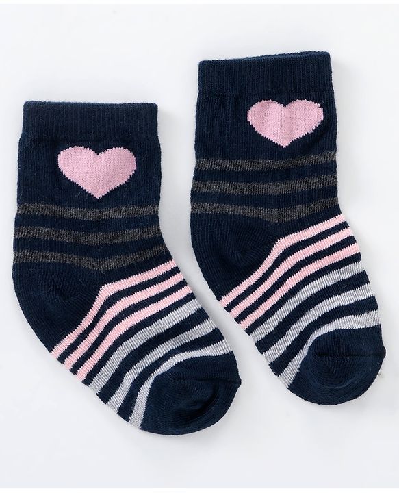 Cutewalk By Babyhug Anti Bacterial Ankle Length Non Terry Socks Heart Design Pack of 5 - Multicolour