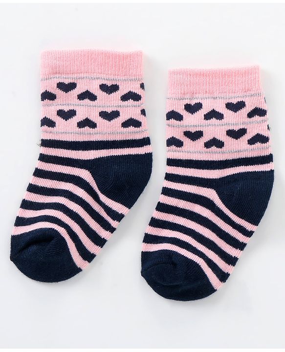 Cutewalk By Babyhug Anti Bacterial Ankle Length Non Terry Socks Heart Design Pack of 5 - Multicolour