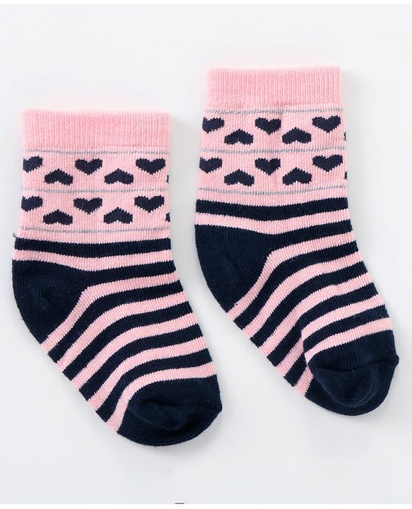 Cutewalk By Babyhug Anti Bacterial Ankle Length Non Terry Socks Heart Design Pack of 5 - Multicolour