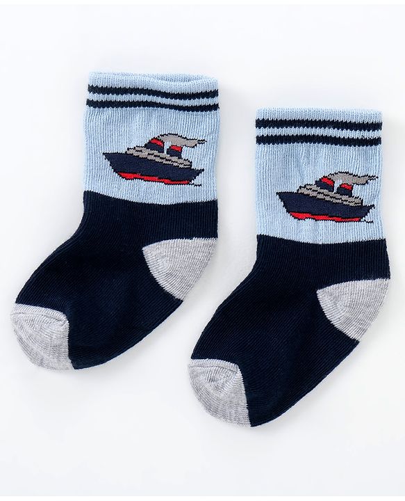 Cutewalk By Babyhug Anti Bacterial Ankle Length Non Terry Socks Submarine Design Pack of 5 - Blue & Black