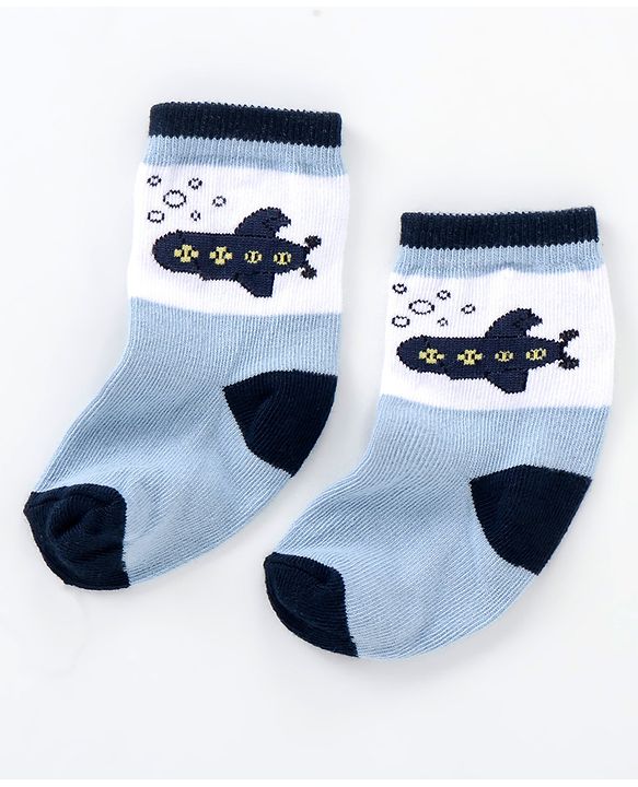 Cutewalk By Babyhug Anti Bacterial Ankle Length Non Terry Socks Submarine Design Pack of 5 - Blue & Black