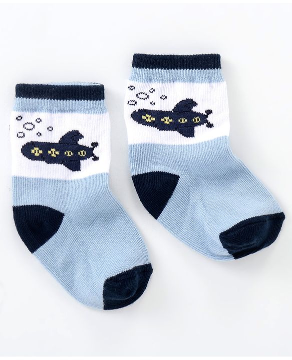 Cutewalk By Babyhug Anti Bacterial Ankle Length Non Terry Socks Submarine Design Pack of 5 - Blue & Black