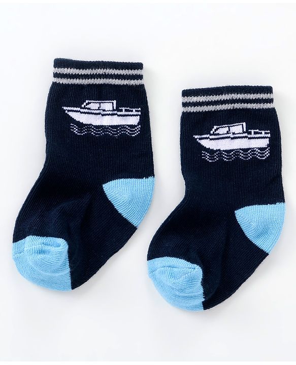 Cutewalk By Babyhug Anti Bacterial Ankle Length Non Terry Socks Submarine Design Pack of 5 - Blue & Black