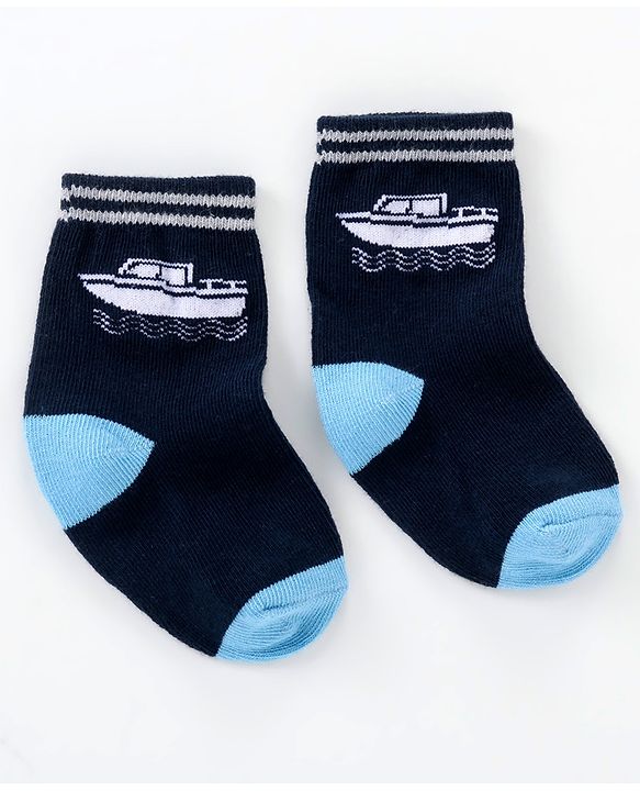 Cutewalk By Babyhug Anti Bacterial Ankle Length Non Terry Socks Submarine Design Pack of 5 - Blue & Black