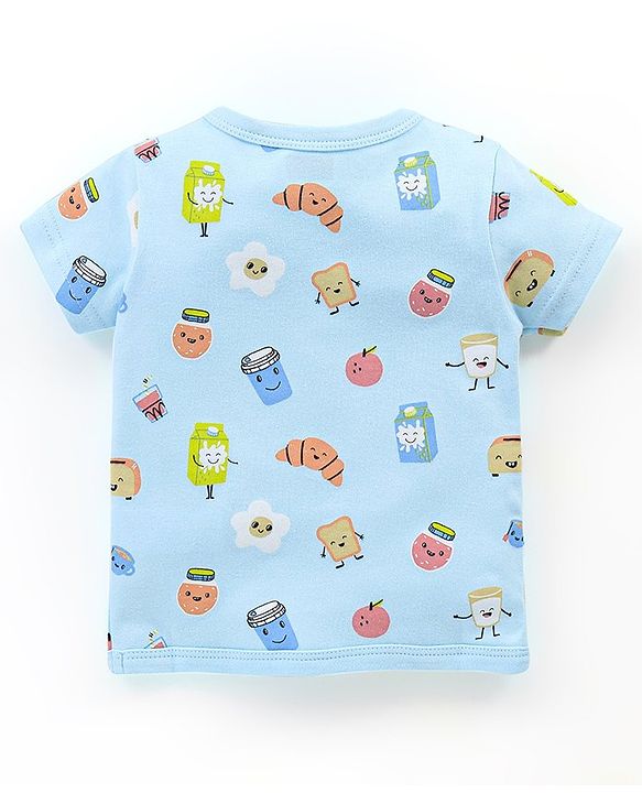 Babyhug 100% Cotton Knit Half Sleeves Vests Food & Star Print Pack of 3 - Green Blue & Orange