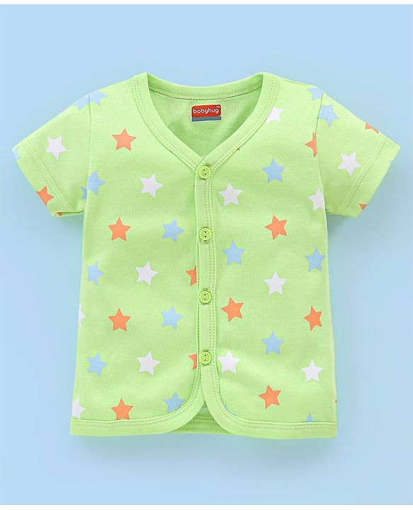 Babyhug 100% Cotton Knit Half Sleeves Vests Food & Star Print Pack of 3 - Green Blue & Orange