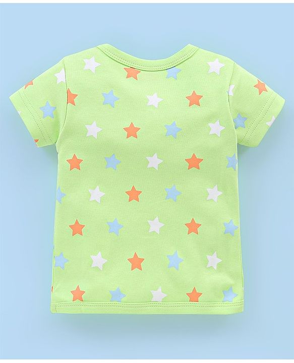 Babyhug 100% Cotton Knit Half Sleeves Vests Food & Star Print Pack of 3 - Green Blue & Orange