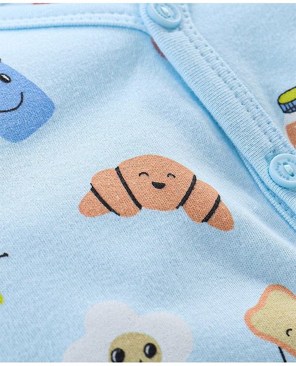 Babyhug 100% Cotton Knit Half Sleeves Vests Food & Star Print Pack of 3 - Green Blue & Orange