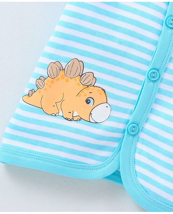 Babyhug 100% Cotton Knit Half Sleeves Striped & Dino Printed Vests Pack of 3 - Orange White & Blue