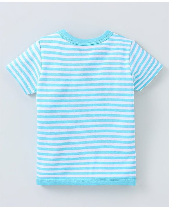 Babyhug 100% Cotton Knit Half Sleeves Striped & Dino Printed Vests Pack of 3 - Orange White & Blue