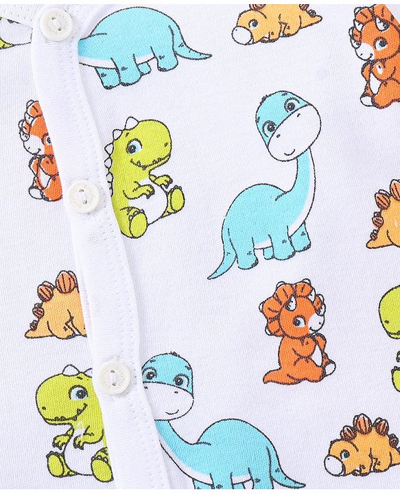 Babyhug 100% Cotton Knit Half Sleeves Striped & Dino Printed Vests Pack of 3 - Orange White & Blue