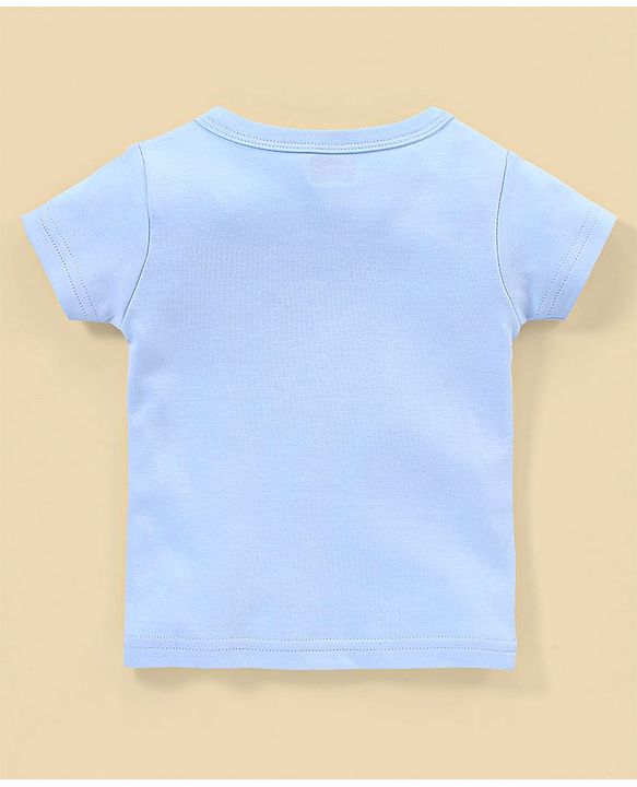 Babyhug 100% Cotton Knit Half Sleeves Striped & Dino Printed Vests Pack of 3 - White & Blue