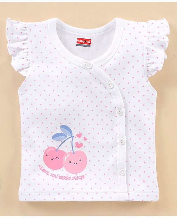 Babyhug 100% Cotton Short Sleeves Vests Cherry Print Pack of 3 - Blue & White
