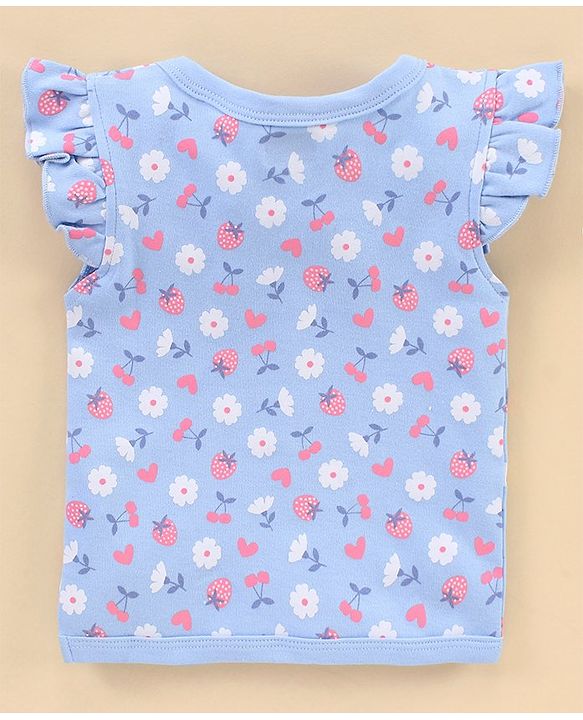 Babyhug 100% Cotton Short Sleeves Vests Cherry Print Pack of 3 - Blue & White