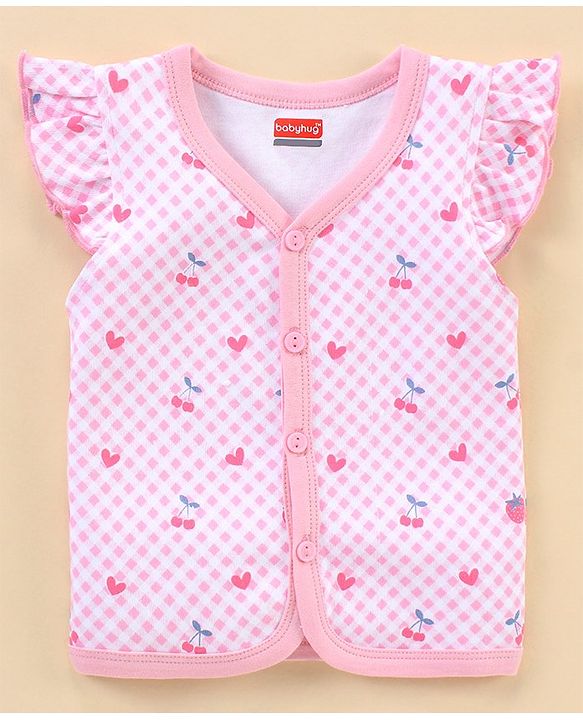 Babyhug 100% Cotton Short Sleeves Vests Cherry Print Pack of 3 - Blue & White