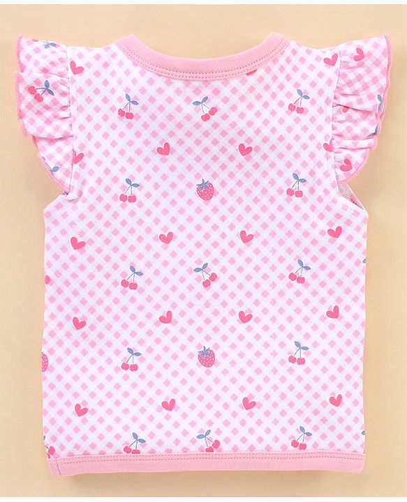 Babyhug 100% Cotton Short Sleeves Vests Cherry Print Pack of 3 - Blue & White