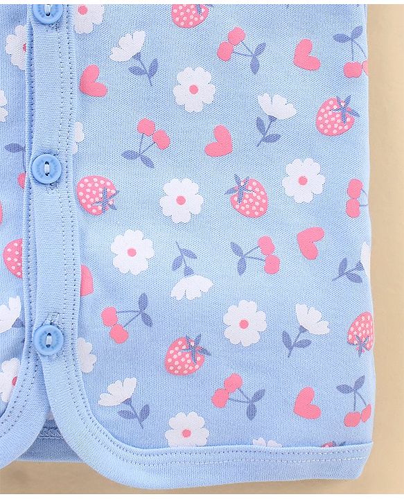 Babyhug 100% Cotton Short Sleeves Vests Cherry Print Pack of 3 - Blue & White