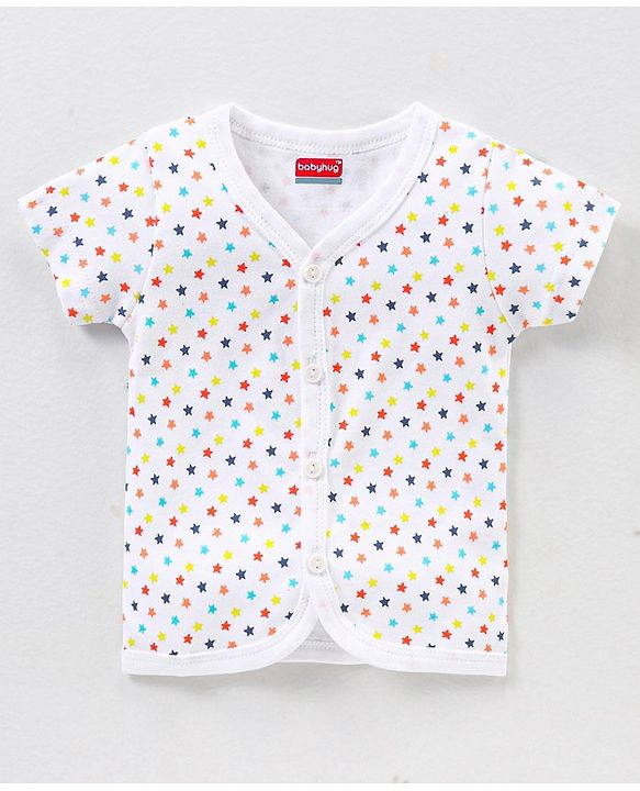 Babyhug 100% Cotton Knit Half Sleeves Star & Fish Printed Vests Pack of 5 - Navy Blue Peach & White