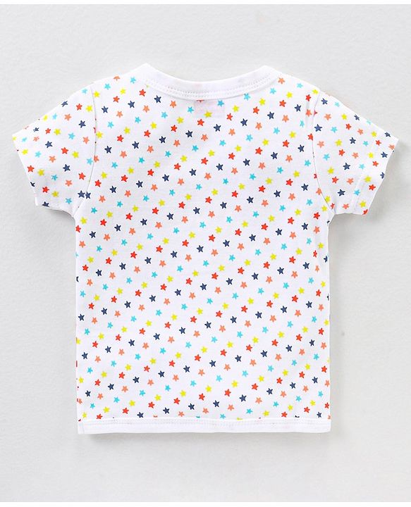 Babyhug 100% Cotton Knit Half Sleeves Star & Fish Printed Vests Pack of 5 - Navy Blue Peach & White