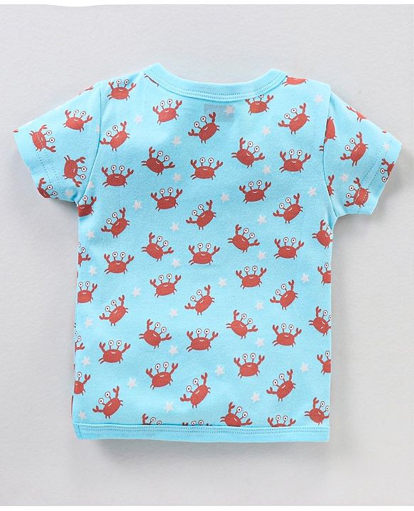 Babyhug 100% Cotton Knit Half Sleeves Star & Fish Printed Vests Pack of 5 - Navy Blue Peach & White