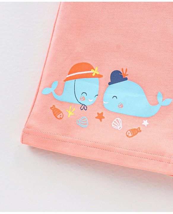 Babyhug 100% Cotton Knit Half Sleeves Star & Fish Printed Vests Pack of 5 - Navy Blue Peach & White