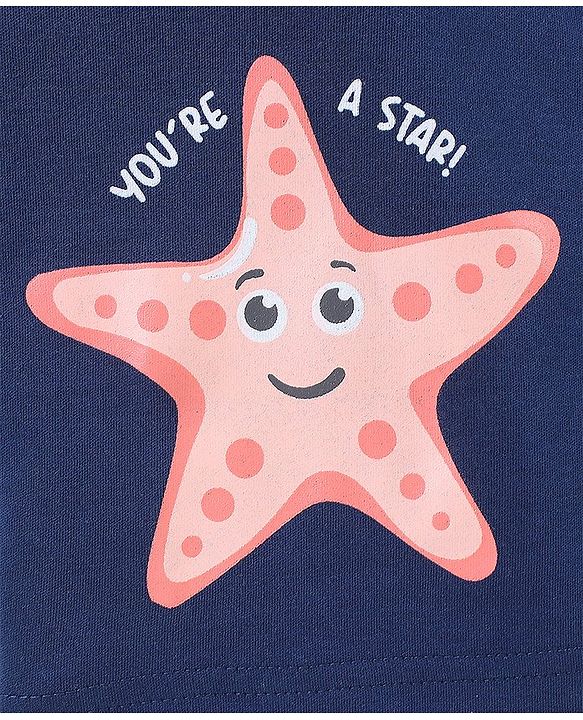 Babyhug 100% Cotton Knit Half Sleeves Star & Fish Printed Vests Pack of 5 - Navy Blue Peach & White