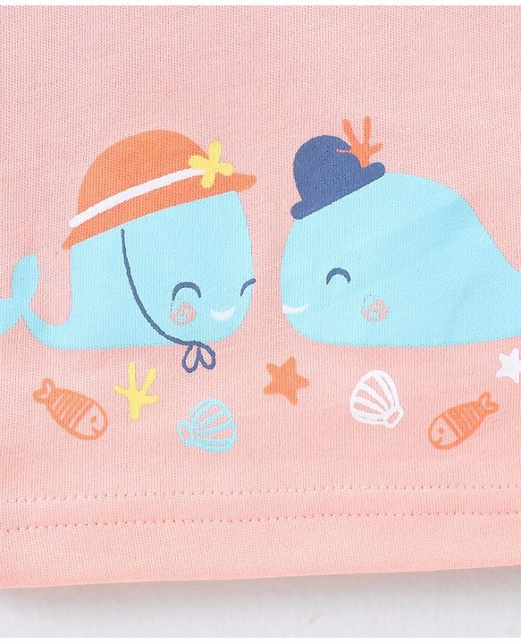 Babyhug 100% Cotton Knit Half Sleeves Star & Fish Printed Vests Pack of 5 - Navy Blue Peach & White