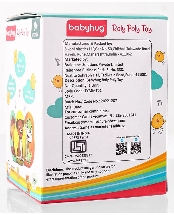 Babyhug Dog Musical Push and Shake Roly Poly| Wobbling Bell Sounds For 0 Months+| Child Safe Material| Gifting Toy| BIS Certified