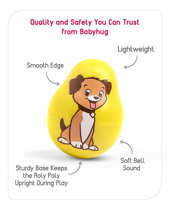 Babyhug Dog Musical Push and Shake Roly Poly| Wobbling Bell Sounds For 0 Months+| Child Safe Material| Gifting Toy| BIS Certified